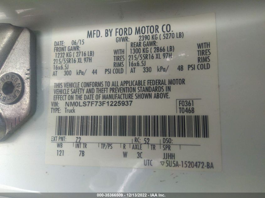 2015 FORD TRANSIT CONNECT XLT NM0LS7F73F1225937