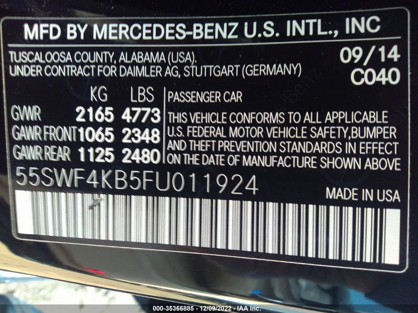 2015 MERCEDES-BENZ C-CLASS C 300 55SWF4KB5FU011924
