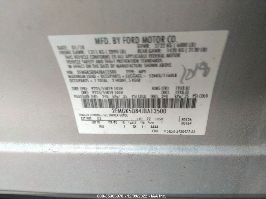 2018 FORD FLEX LIMITED 2FMGK5D84JBA13500