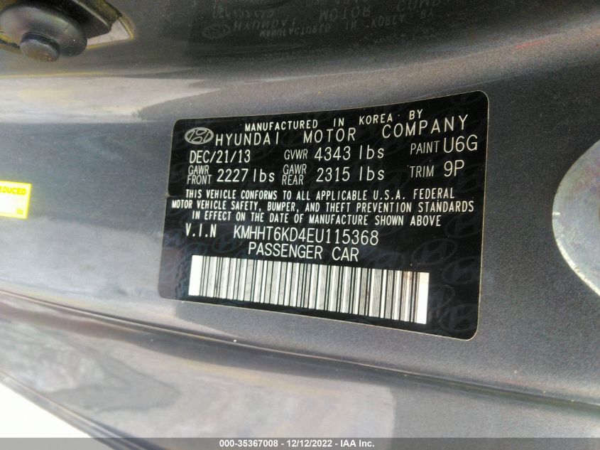 2014 HYUNDAI GENESIS COUPE 2.0T PREMIUM KMHHT6KD4EU115368