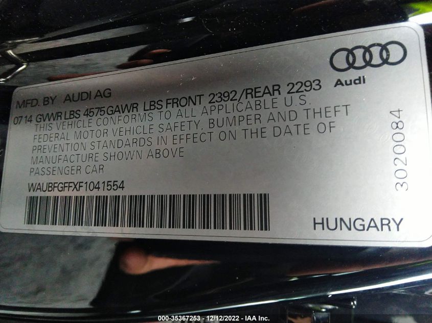 2015 AUDI S3/A3 2.0T PREMIUM WAUBFGFFXF1041554