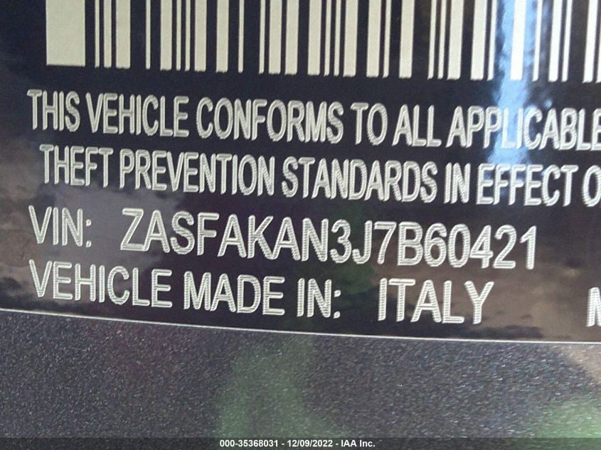 2018 ALFA ROMEO STELVIO ZASFAKAN3J7B60421