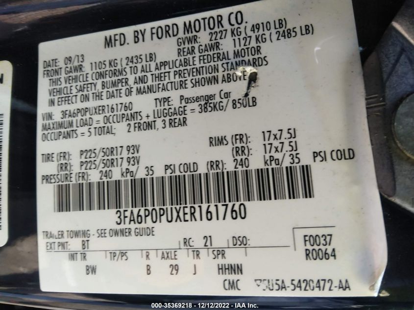 2014 FORD FUSION ENERGI SE LUXURY 3FA6P0PUXER161760