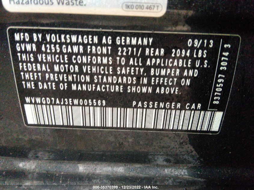2014 VOLKSWAGEN GTI DRIVER'S EDITION WVWGD7AJ3EW005569