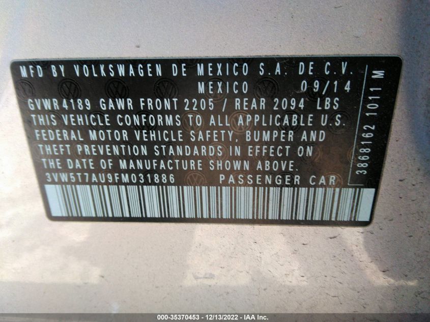 2015 VOLKSWAGEN GOLF GTI AUTOBAHN 3VW5T7AU9FM031886