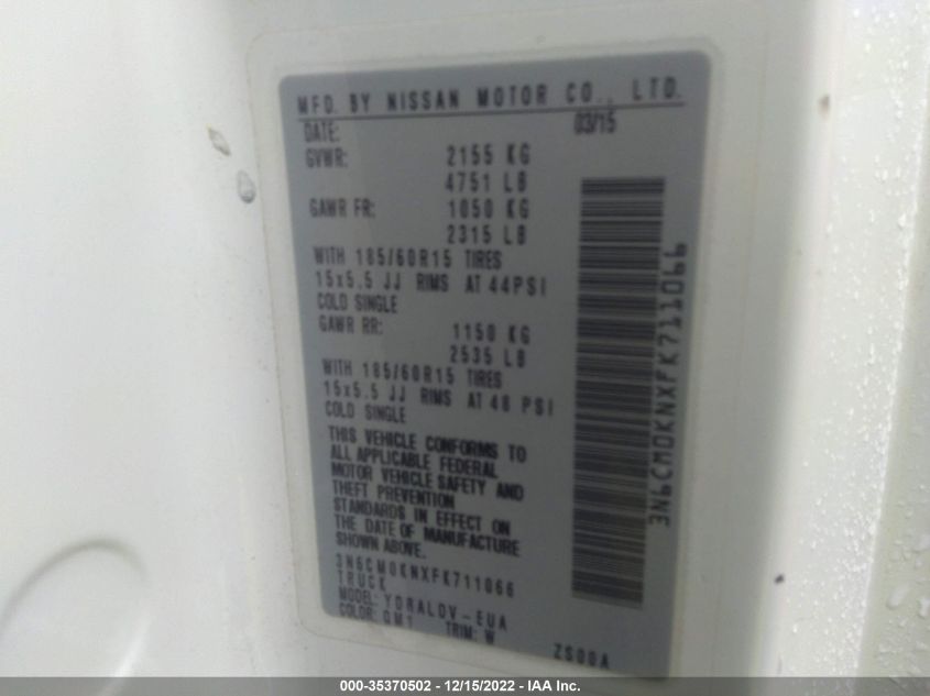 2015 NISSAN NV200 S 3N6CM0KNXFK711066
