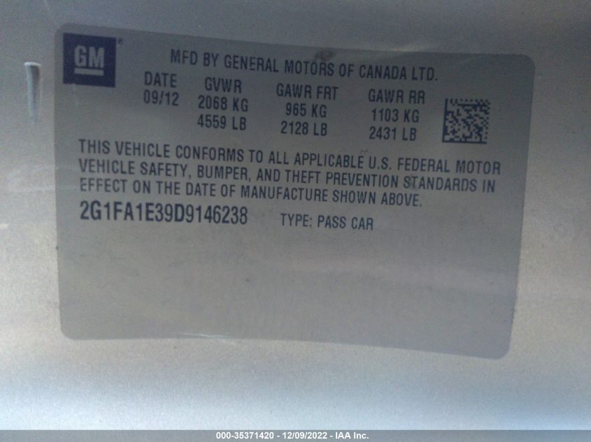 2013 CHEVROLET CAMARO LS - 2G1FA1E39D9146238