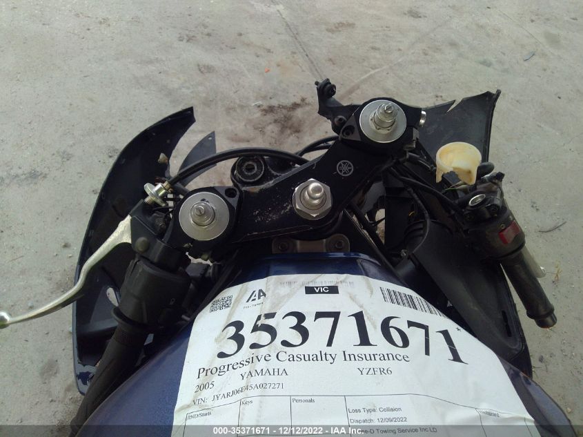 2005 YAMAHA YZFR6 L JYARJ06E45A027271