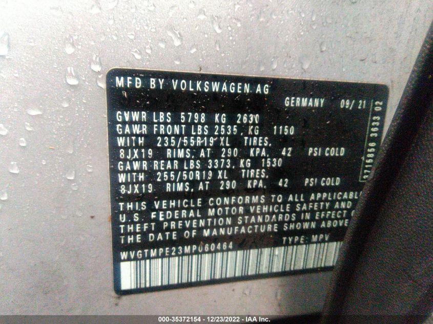 2021 VOLKSWAGEN ID.4 PRO S WVGTMPE23MP060464