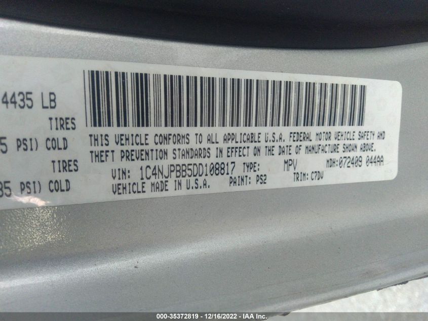 2013 JEEP PATRIOT SPORT 1C4NJPBB5DD108817