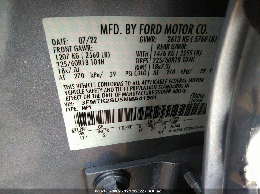 2022 FORD MUSTANG MACH-E CALIFORNIA ROUTE 1 3FMTK2SU5NMA41551