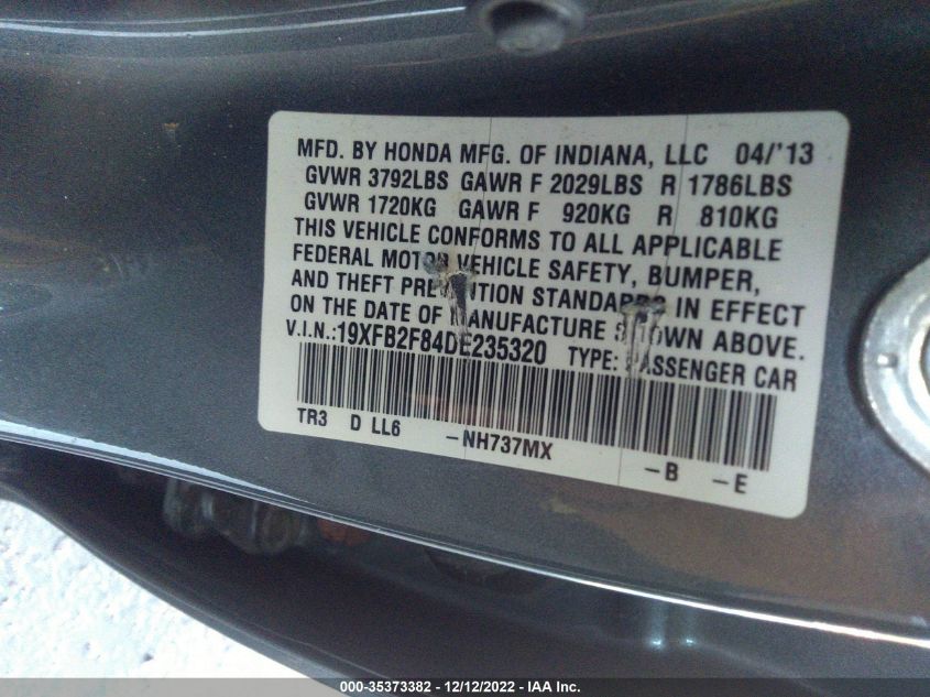 2013 HONDA CIVIC SDN EX 19XFB2F84DE235320