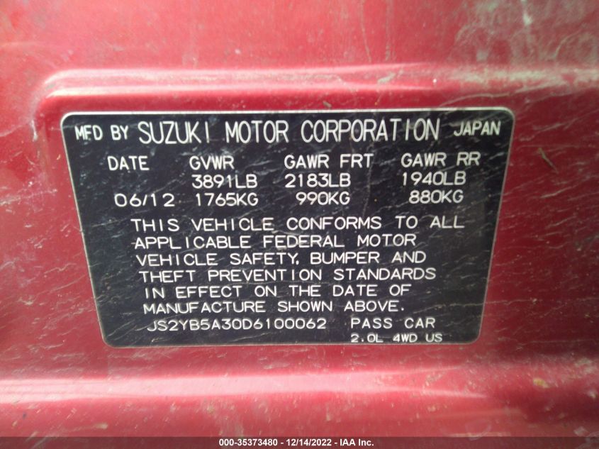 2013 SUZUKI SX4 CROSSOVER JS2YB5A30D6100062