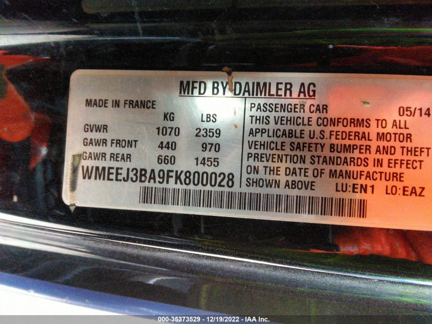2015 SMART FORTWO PASSION/PURE WMEEJ3BA9FK800028