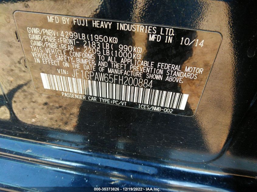 2015 SUBARU IMPREZA WAGON 2.0I SPORT LIMITED - JF1GPAW65FH200884