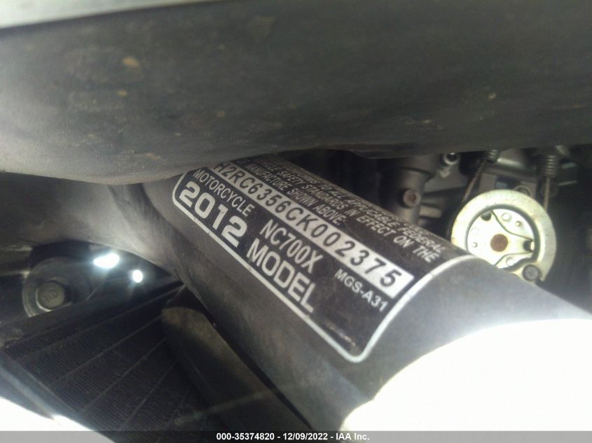 2012 HONDA NC700X JH2RC6356CK002375