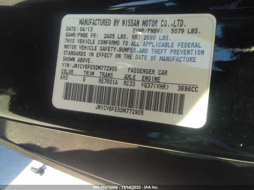 2013 INFINITI G37 CONVERTIBLE BASE JN1CV6FE5DM772905