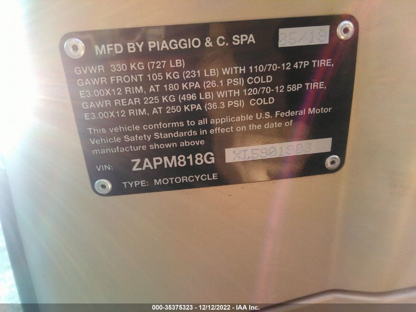 2020 VESPA PRIMAVERA - ZAPM818GXL5901903