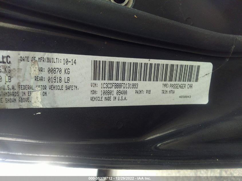 2015 DODGE DART SXT 1C3CDFBB8FD131993