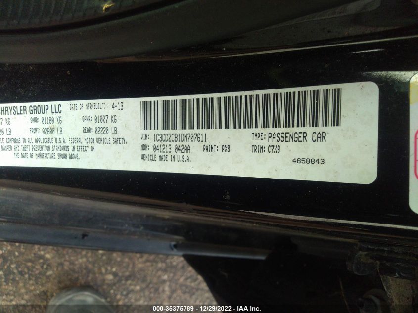 2013 DODGE AVENGER SXT 1C3CDZCB1DN707611