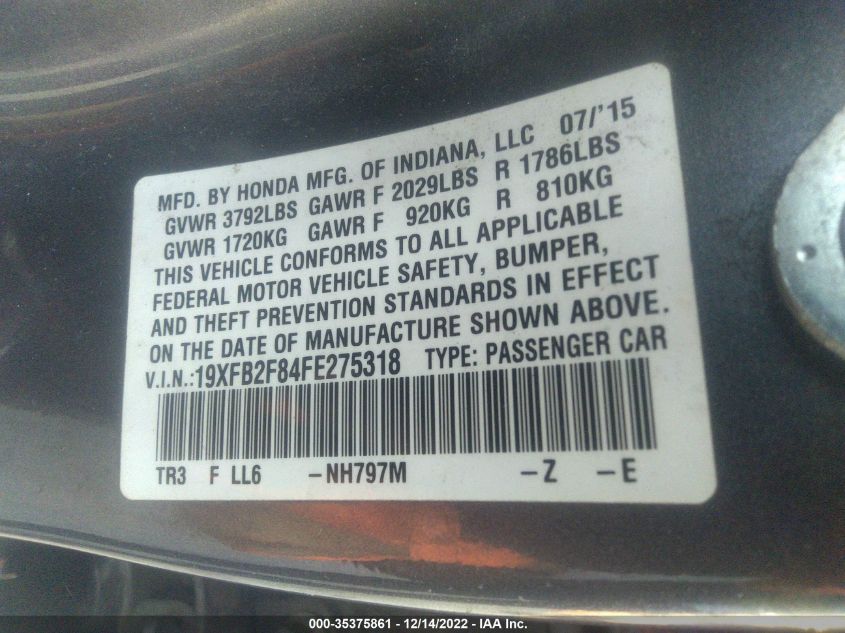 2015 HONDA CIVIC SEDAN EX - 19XFB2F84FE275318