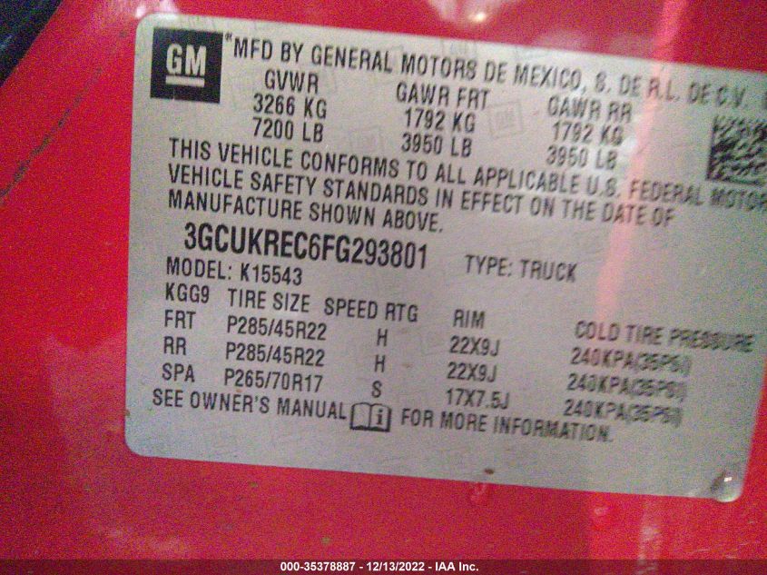 2015 CHEVROLET SILVERADO 1500 LT - 3GCUKREC6FG293801
