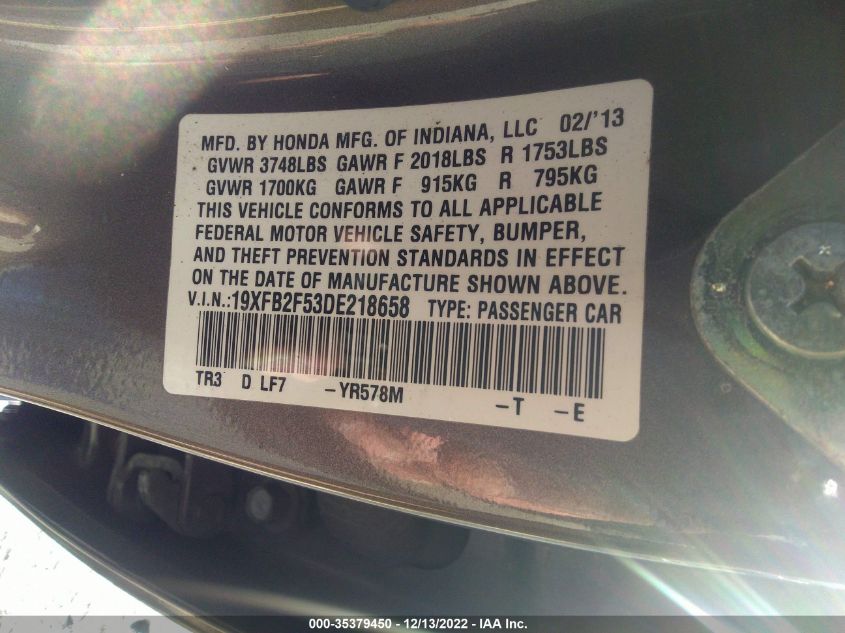 2013 HONDA CIVIC SDN LX 19XFB2F53DE218658