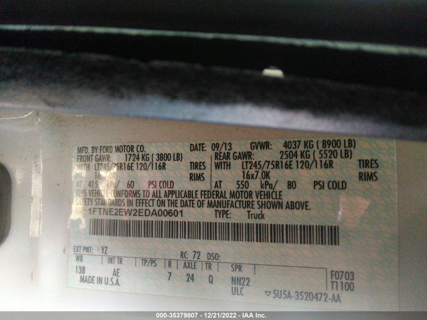 2014 FORD ECONOLINE CARGO VAN COMMERCIAL/RECREATIONAL 1FTNE2EW2EDA00601