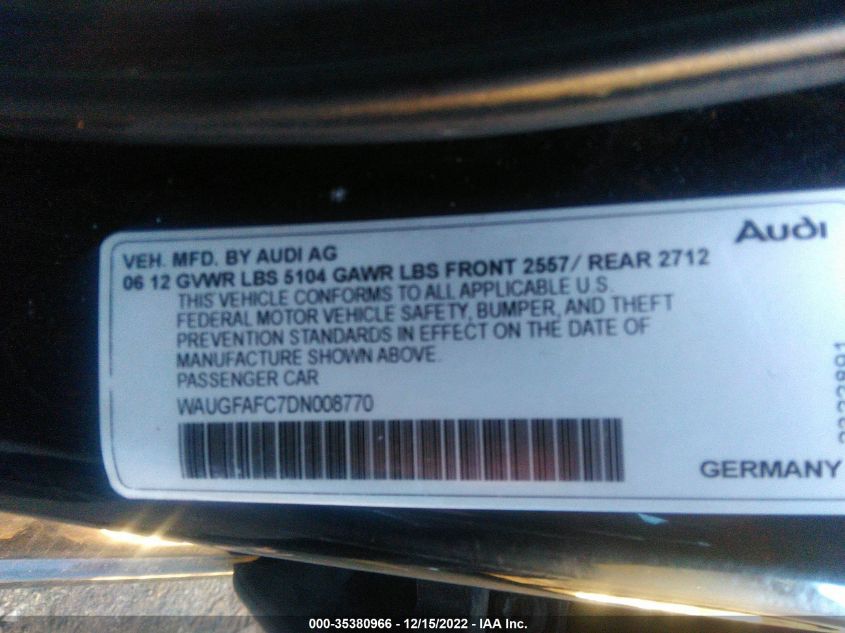 2013 AUDI A6 2.0T PREMIUM PLUS WAUGFAFC7DN008770
