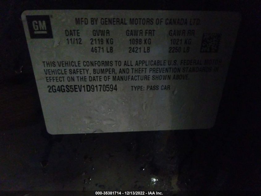 2013 BUICK REGAL TURBO PREMIUM 1 2G4GS5EV1D9170594
