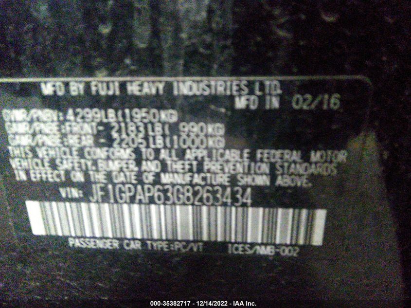 2016 SUBARU IMPREZA WAGON 2.0I SPORT PREMIUM JF1GPAP63G8263434