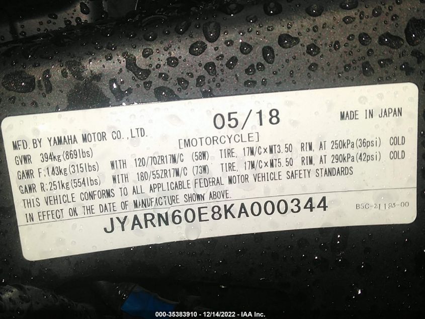 2019 YAMAHA MTT09 JYARN60E8KA000344