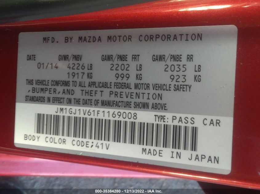 2015 MAZDA MAZDA6 I TOURING JM1GJ1V61F1169008