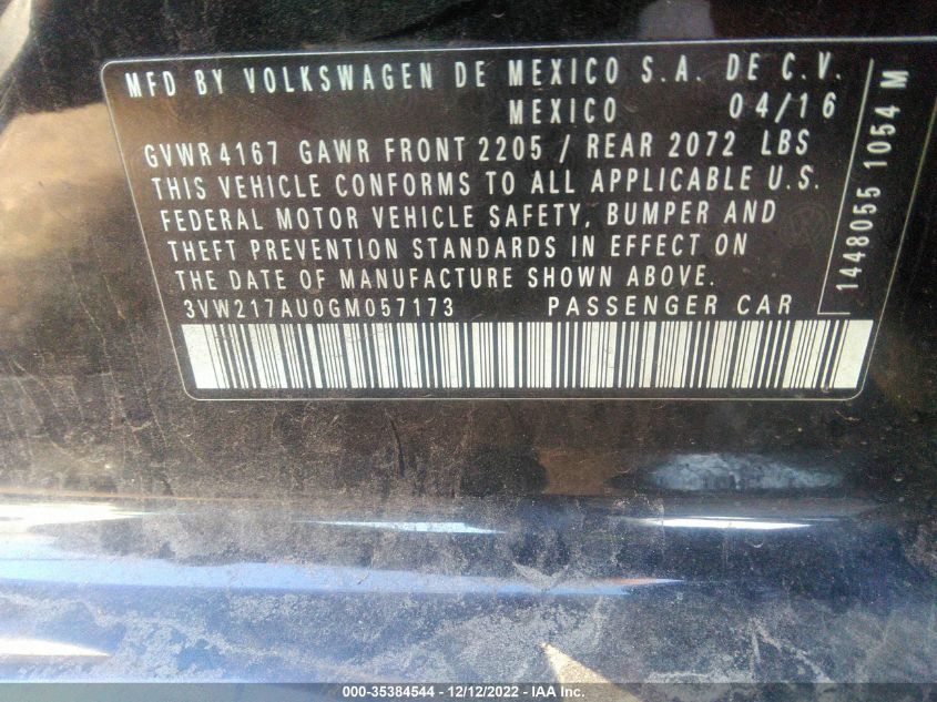 2016 VOLKSWAGEN GOLF TSI SE - 3VW217AU0GM057173