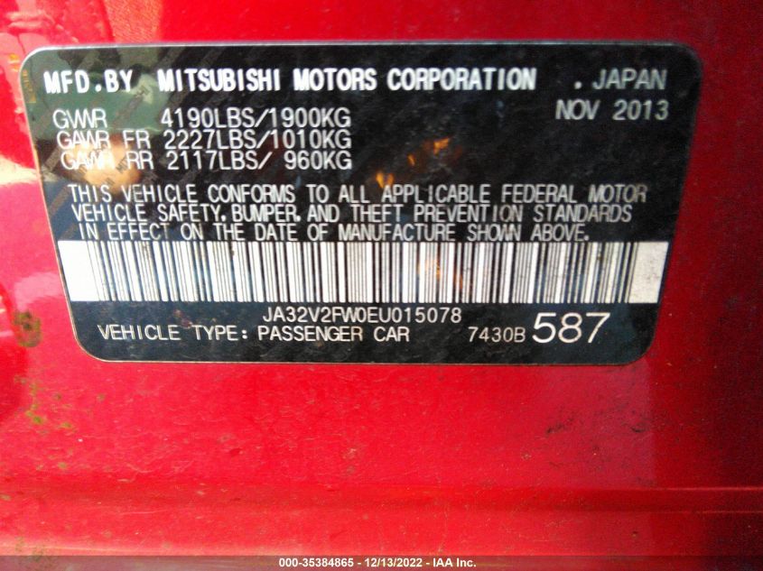2014 MITSUBISHI LANCER SE JA32V2FW0EU015078