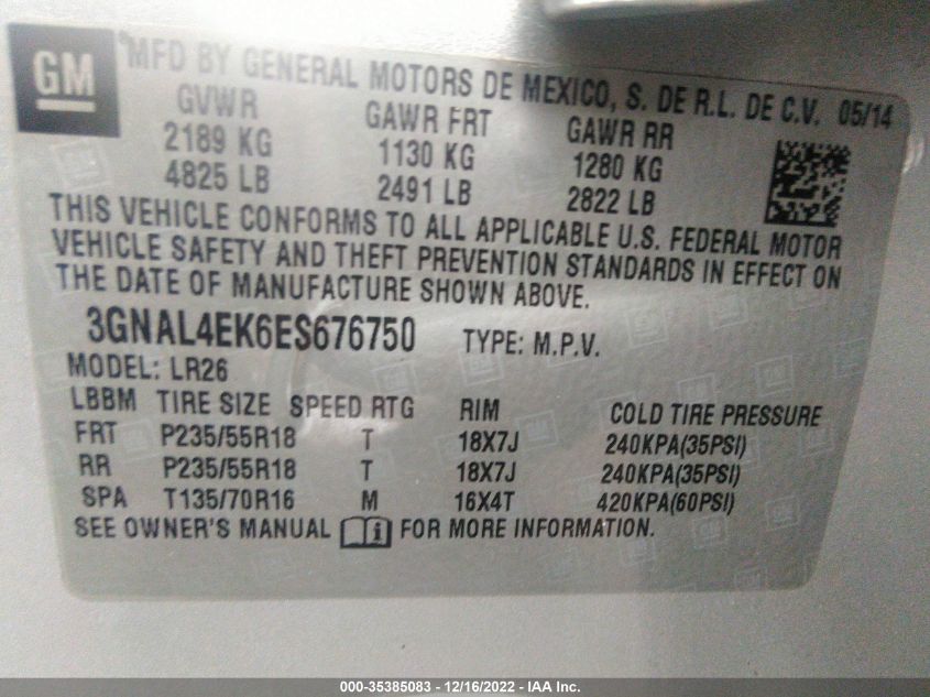 2014 CHEVROLET CAPTIVA SPORT FLEET LTZ 3GNAL4EK6ES676750