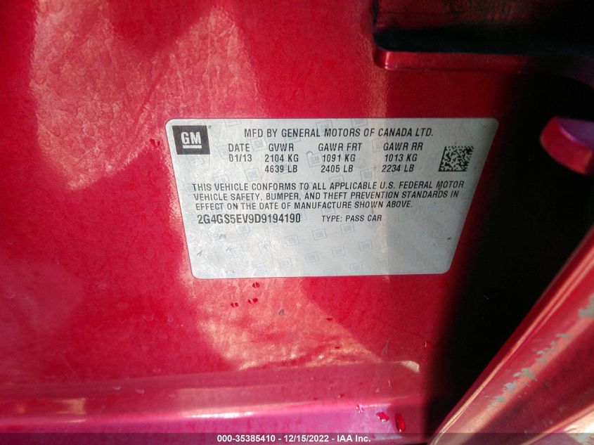 2013 BUICK REGAL TURBO PREMIUM 1 2G4GS5EV9D9194190
