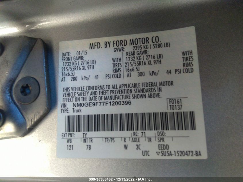 2015 FORD TRANSIT CONNECT WAGON XLT NM0GE9F77F1200396
