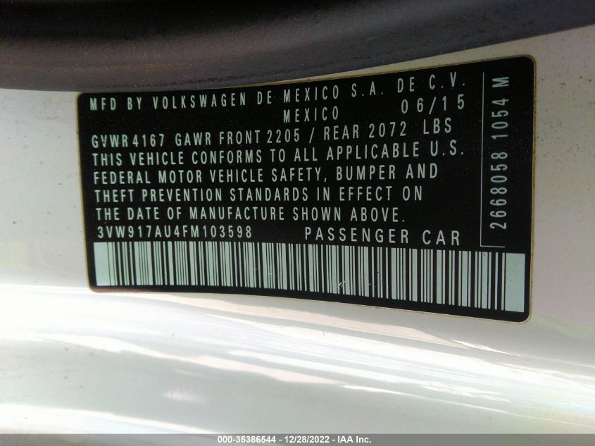 2015 VOLKSWAGEN GOLF TSI S - 3VW917AU4FM103598