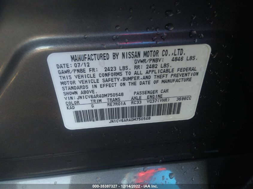 2013 INFINITI G37 SEDAN X JN1CV6AR4DM750548