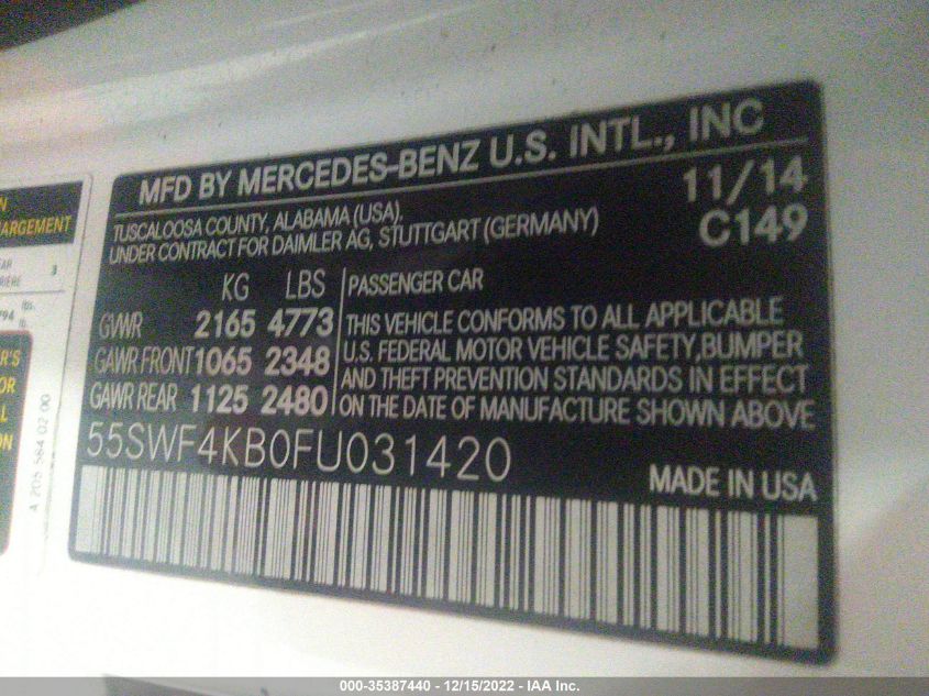2015 MERCEDES-BENZ C-CLASS C 300 55SWF4KB0FU031420
