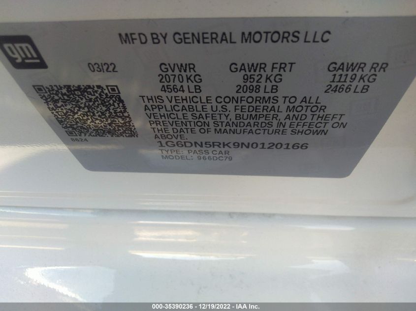 2022 CADILLAC CT5 PREMIUM LUXURY 1G6DN5RK9N0120166