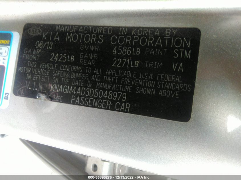 2013 KIA OPTIMA HYBRID LX KNAGM4AD3D5048979