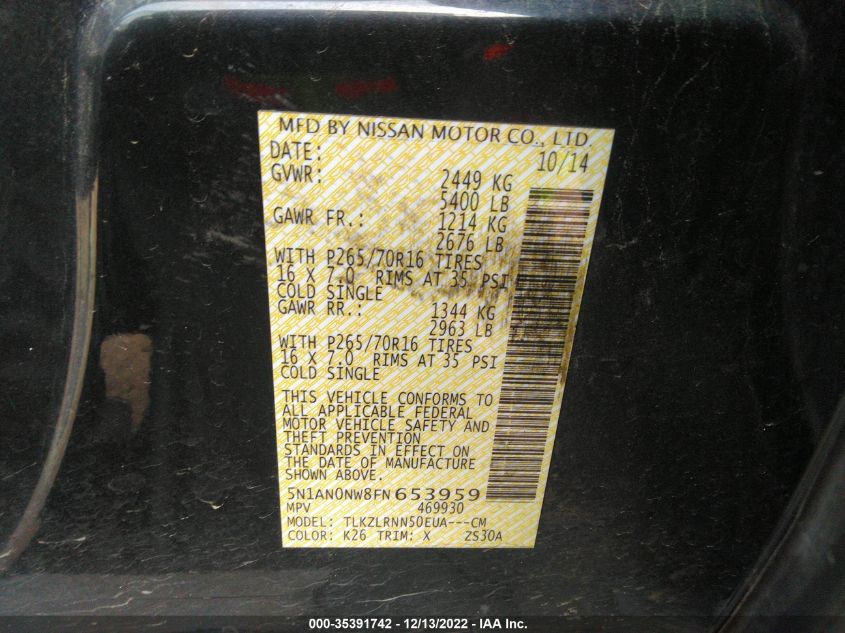 2015 NISSAN XTERRA S 5N1AN0NW8FN653959
