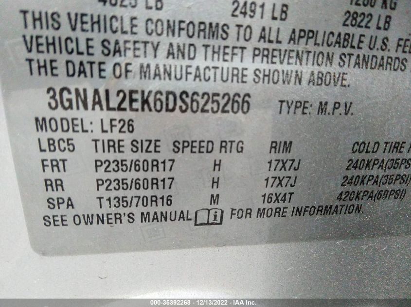 2013 CHEVROLET CAPTIVA SPORT FLEET LS - 3GNAL2EK6DS625266