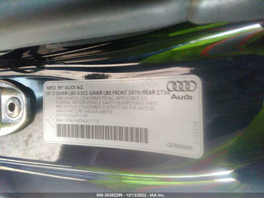 2013 AUDI S5 PRESTIGE WAUVGAFH6DN001115