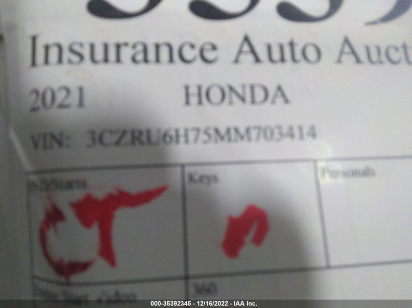 2021 HONDA HR-V AWD EX-L 3CZRU6H75MM703414