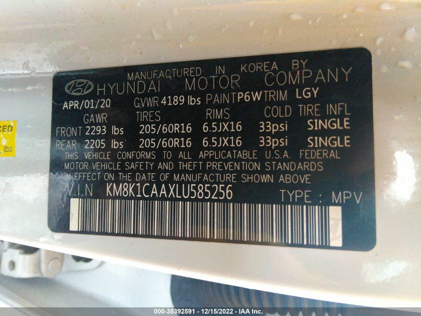 2020 HYUNDAI KONA SE - KM8K1CAAXLU585256