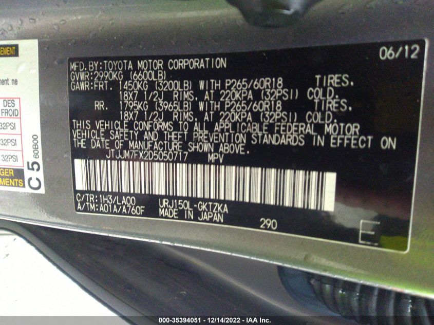 2013 LEXUS GX 460 PREMIUM JTJJM7FX2D5050717