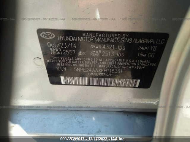 2015 HYUNDAI SONATA 1.6T ECO 5NPE24AAXFH116381